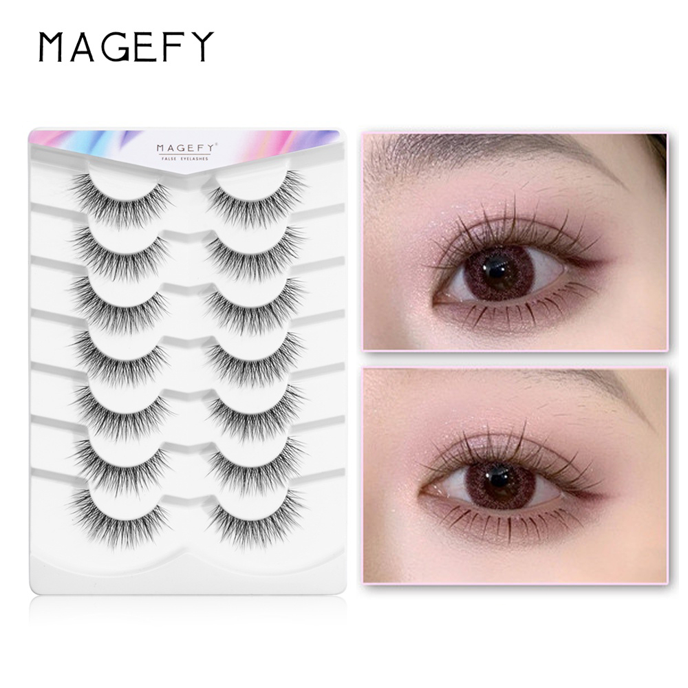 MAGEFY 7PCS ขนตาปลอม สะดวกสบายและปุย โปร่งใส 3D น้ำเลียนแบบ ธรรมชาติ ขนตา