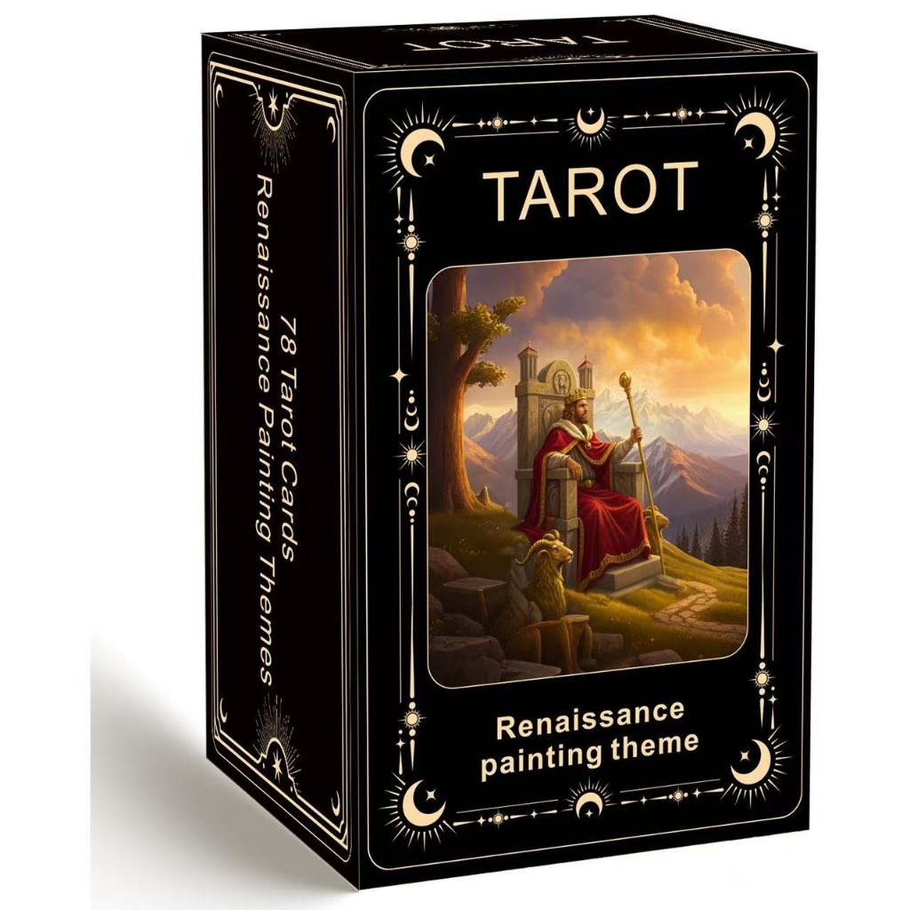 พร้อมสต็อก [ต้นฉบับ] Heaven and Earth Cover 12 * 7 ซม. Renaissance Tarot Renaissance Strawing Theme Tarot เกมกระดานภาษาอังกฤษการ์ดเกม