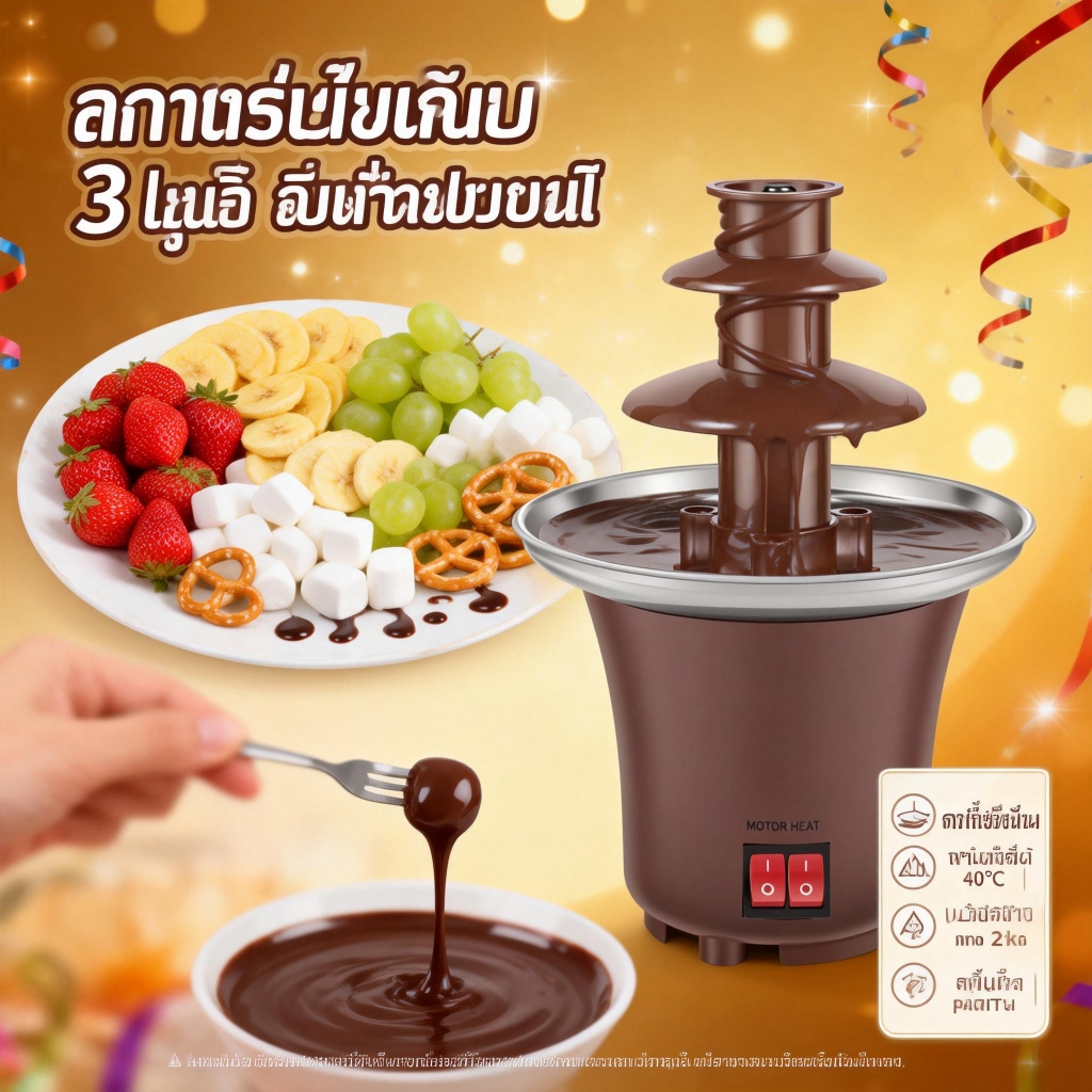 เครื่องทำช็อคโกแลตฟองดู 3 ชั้น เครื่องน้ําพุช็อคโกแลตไฟฟ้า3ชั้นเครื่องน้ําพุชีสถือ10ออนซ์ช็อคโกแลตฟองดูน้ําพุสแตนเลสน้ําพุชีสละลายหม้อปิดอัตโนมัติไฟฟ้า