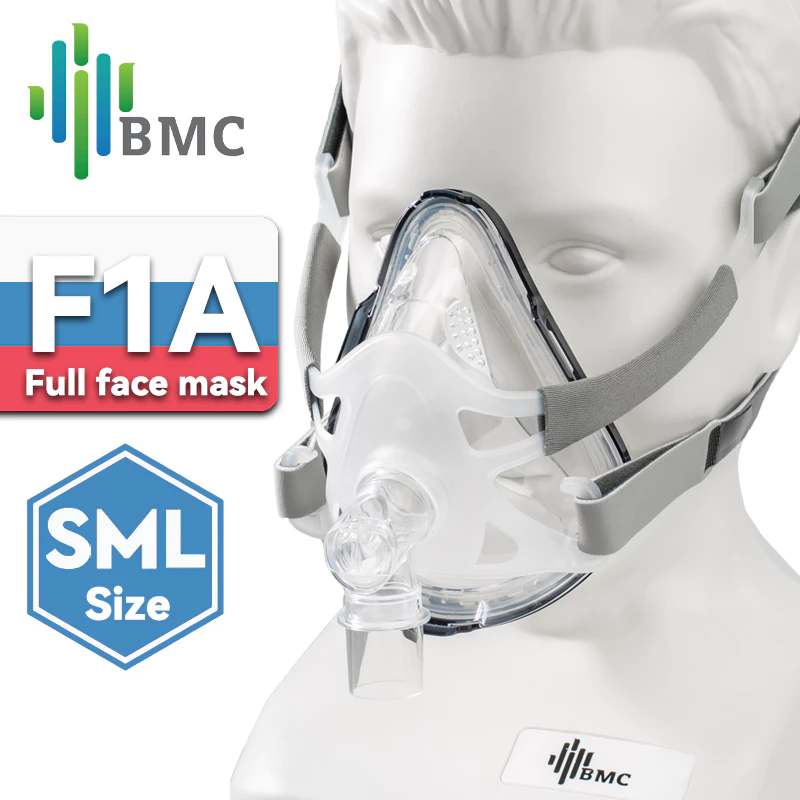 BMC F1A/FM1A หน้ากากแบบเต็มหน้าพร้อมหมวกซิลิโคนเจลเบาะสําหรับ CPAP อัตโนมัติ CPAP เชื่อมต่อ S10