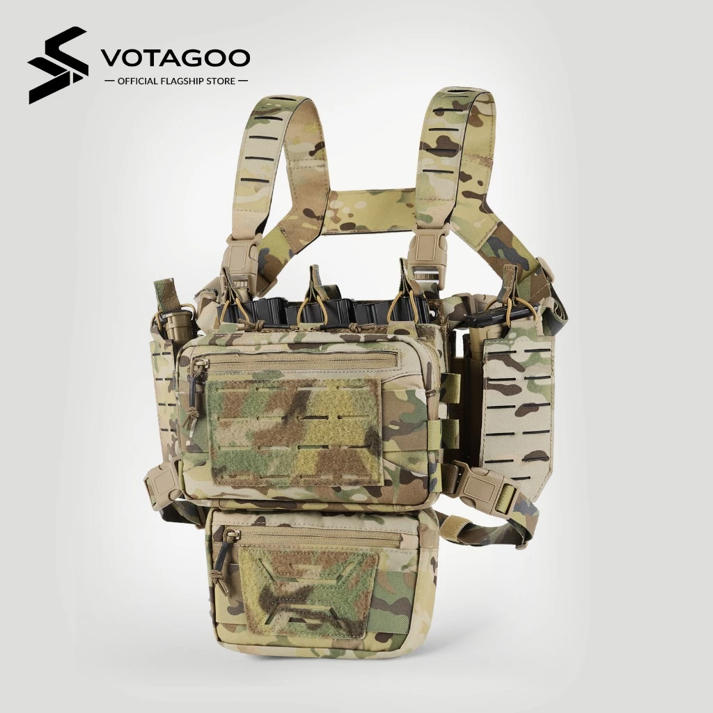 VOTAGOO เสื้อกั๊กยุทธวิธี 500D ไนล่อนยุทธวิธีแขวนหน้าอกทนทานอเนกประสงค์แขวนหน้าอก