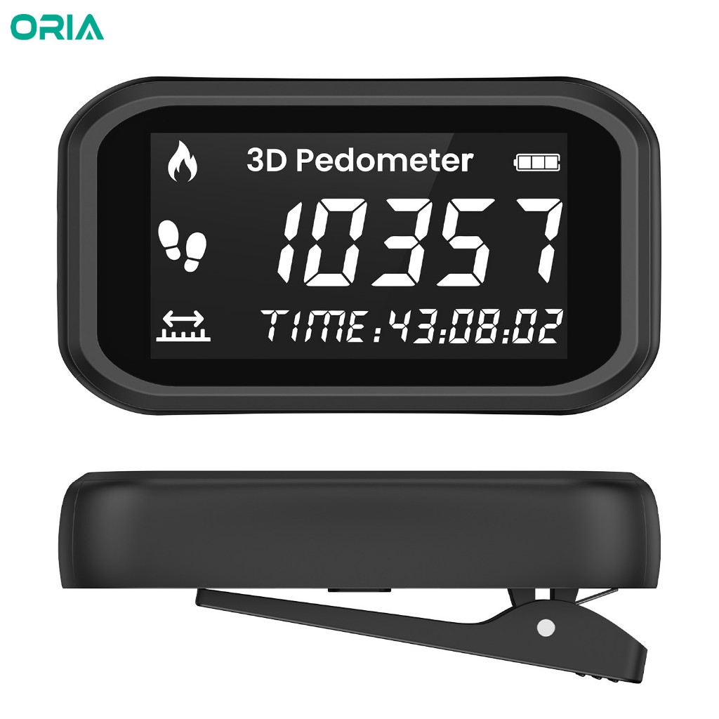 ORIA เครื่องนับก้าวแบบชาร์จไฟได้ มาพร้อมจอLCD สำหรับการเดิน วิ่ง และติดตามแคลอรีในระหว่างออกกำลังกาย