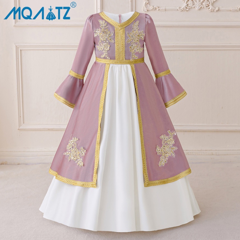 Mqatz Raya Vintage เจ้าหญิงสาวชุดดอกไม้มุสลิมชุดสําหรับเด็กเครื่องแต่งกาย Elegant Party ชุดเด็ก Robe AMSL30