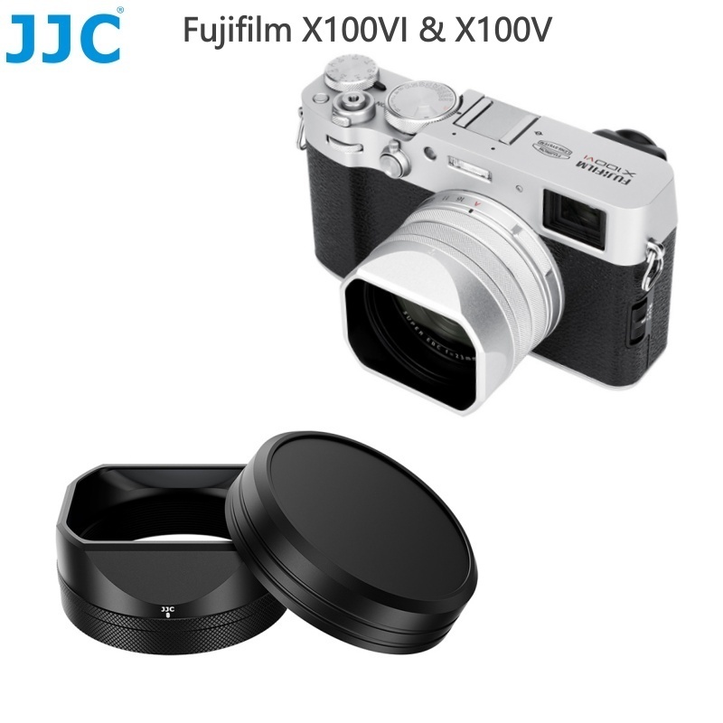 JJC Square Lens Hood for Fujifilm X100VI X100V เลนส์สแควร์สําหรับ โลหะเงินเลนส์ Sun Shade 49mm UV Filter