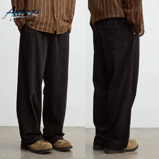 AURVO กางเกงลำลองผ้าลูกฟูกสีพื้นสไตล์ญี่ปุ่นสำหรับผู้ชาย ดีไซน์ขากระบอกตรงหลวม สไตล์เรโทร M-3XL