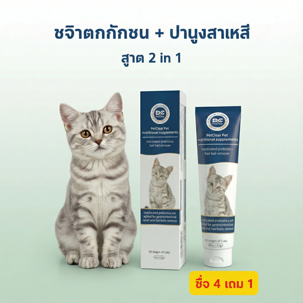 [พร้อมส่ง] PetClear เจลขจัดก้อนขนแมว ผสมโปรไบโอติก (120g) ลดอาเจียน บำรุงลำไส้ แก้ท้องผูก อาหารเสริม thumbnail 6