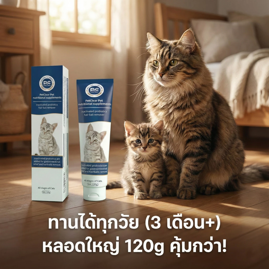 [พร้อมส่ง] PetClear เจลขจัดก้อนขนแมว ผสมโปรไบโอติก (120g) ลดอาเจียน บำรุงลำไส้ แก้ท้องผูก อาหารเสริม thumbnail 8