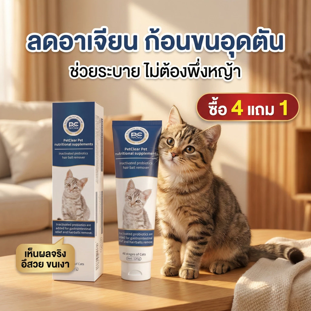 [พร้อมส่ง] PetClear เจลขจัดก้อนขนแมว ผสมโปรไบโอติก (120g) ลดอาเจียน บำรุงลำไส้ แก้ท้องผูก อาหารเสริม thumbnail 9