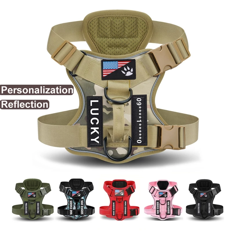 สายรัดสัตว์เลี้ยงปรับได้ฟรีสุนัขใหญ่ K9 สายรัดหน้าอกป้องกันการระเบิดสะท้อนแสง