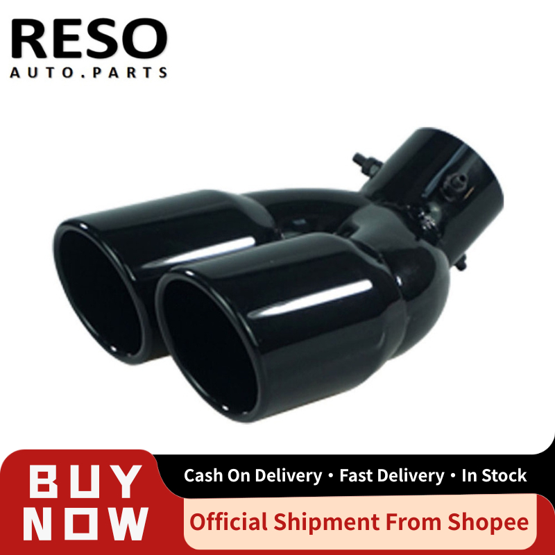 RESO Universal Car 63mm Inlet เส้นผ่านศูนย์กลาง 76 มม.Outlet Double-Barrel ด้านหลังปลายท่อไอเสียท่อหางท่อไอเสียสแตนเลสสามสีสองรูปแบบรถอุปกรณ์เสริม