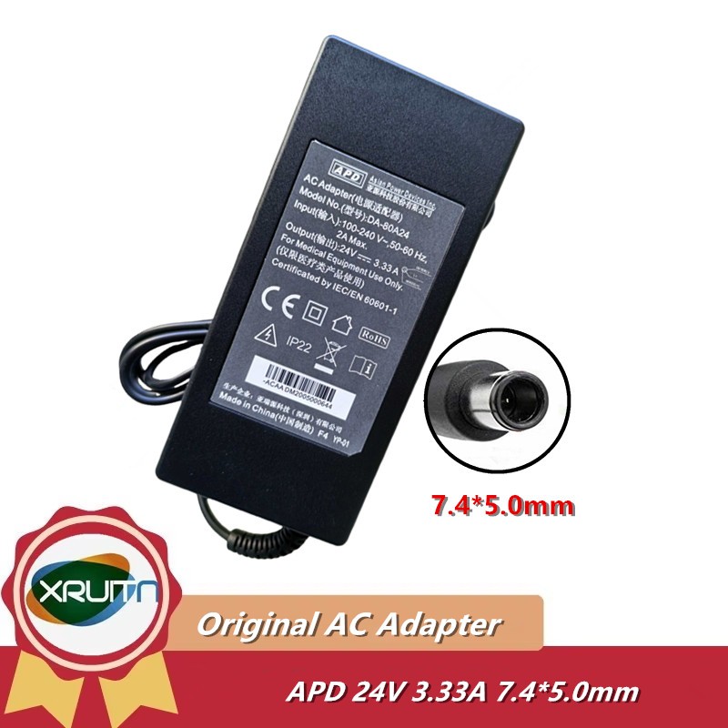 ของแท้ APD DA-80A24 24V 3.33A 80W 7.4x5.0 มม.อะแดปเตอร์ AC สําหรับ YuWell DA80A24 24VDC Medical Power Supply Charger เดิม
