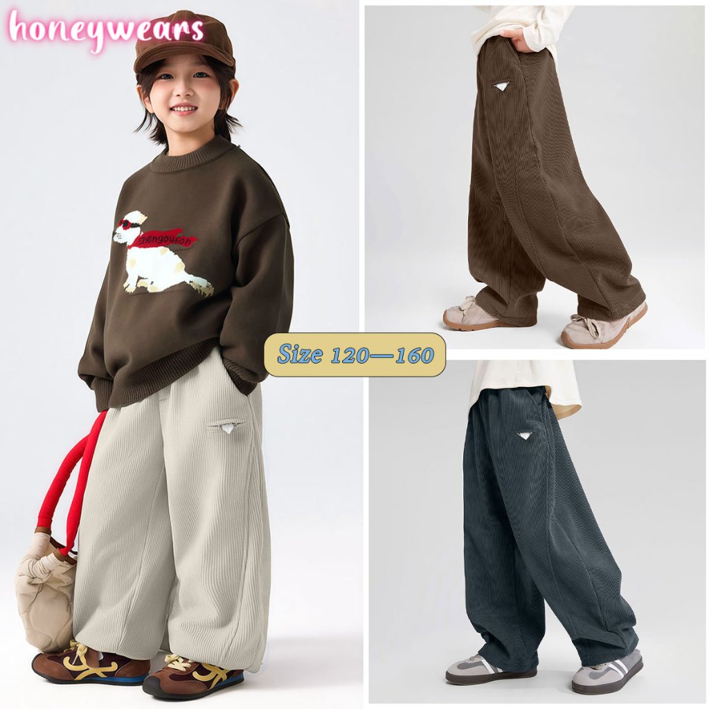 honeywears⚡พร้อมส่ง⚡กางเกงขายาวเด็ก กางเกงวอร์มลําลองเด็กผู้ชาย ใส่ได้กับทุกชุด ทรงหลวมและหล่อ เท่ๆ เนื้อผ้านุ่ม สไตล์เกาหลี แฟชั่นฤดูร้อน ไซส์ 120-160