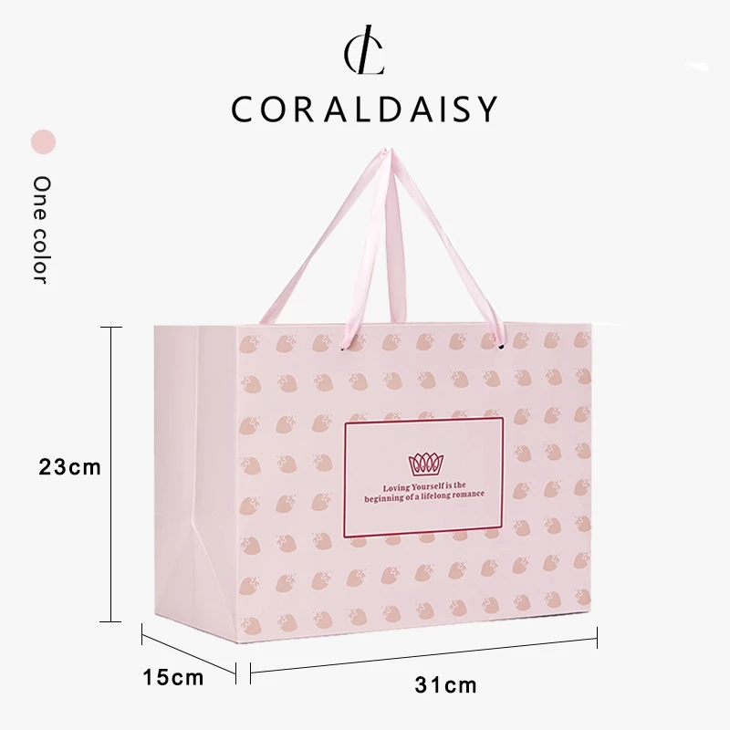 CORALDAISY คอร์ลาเดนซิส ถุงกระดาษบรรจุภัณฑ์ถุงของขวัญสีชมพูถุงบรรจุภัณฑ์ของขวัญกระดาษแบบพกพา thumbnail 3