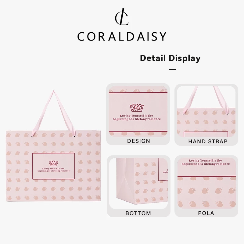 CORALDAISY คอร์ลาเดนซิส ถุงกระดาษบรรจุภัณฑ์ถุงของขวัญสีชมพูถุงบรรจุภัณฑ์ของขวัญกระดาษแบบพกพา thumbnail 5