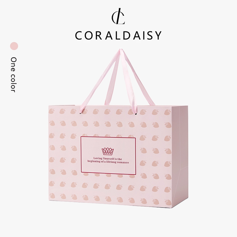 CORALDAISY คอร์ลาเดนซิส ถุงกระดาษบรรจุภัณฑ์ถุงของขวัญสีชมพูถุงบรรจุภัณฑ์ของขวัญกระดาษแบบพกพา