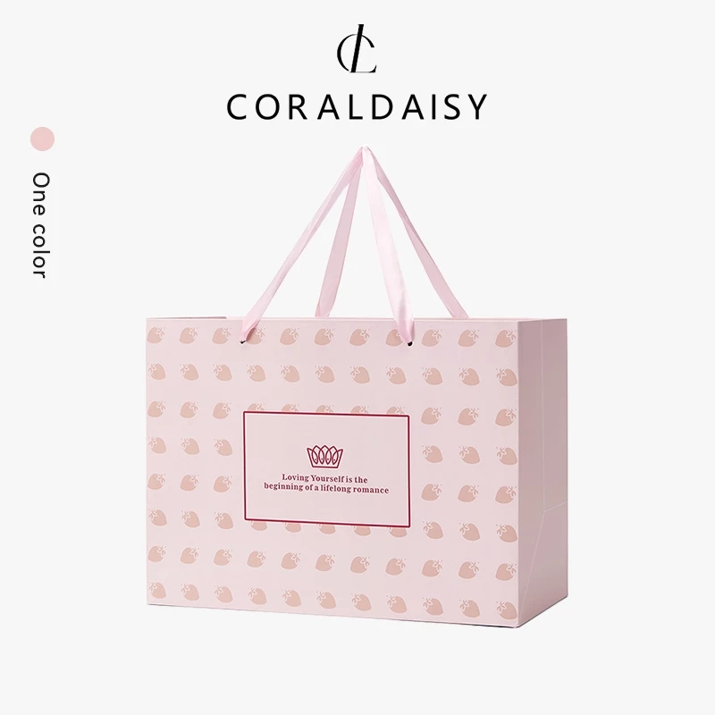 CORALDAISY คอร์ลาเดนซิส ถุงกระดาษบรรจุภัณฑ์ถุงของขวัญสีชมพูถุงบรรจุภัณฑ์ของขวัญกระดาษแบบพกพา