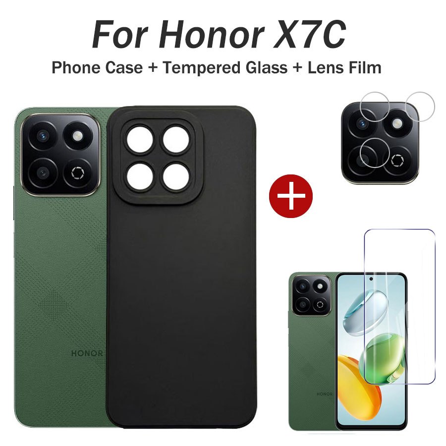 3in1 สําหรับ Honor X7C เคสโทรศัพท์กันกระแทกสําหรับ Honor X7D X9D X6C X5C โทรศัพท์ + ฟิล์มกระจกนิรภัย