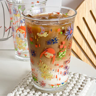 [RY] แก้วมัทฉะ 350ml แก้วน้ำหนา แก้วกาแฟ ลายหัวใจ สไตล์มินิมอล แถมหลอดฟรี [24H]พร้อมส่ง