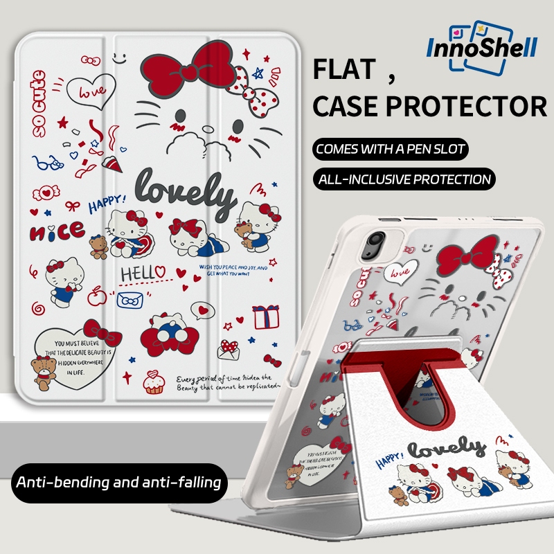 🌟พร้อมส่ง🌟เคสiPadหมุน 360° แผ่นหลังอะครีลิ Hello Kitty Air7/6 Gen10 Gen9 gen11 mini7เคสไอแพด Pro11