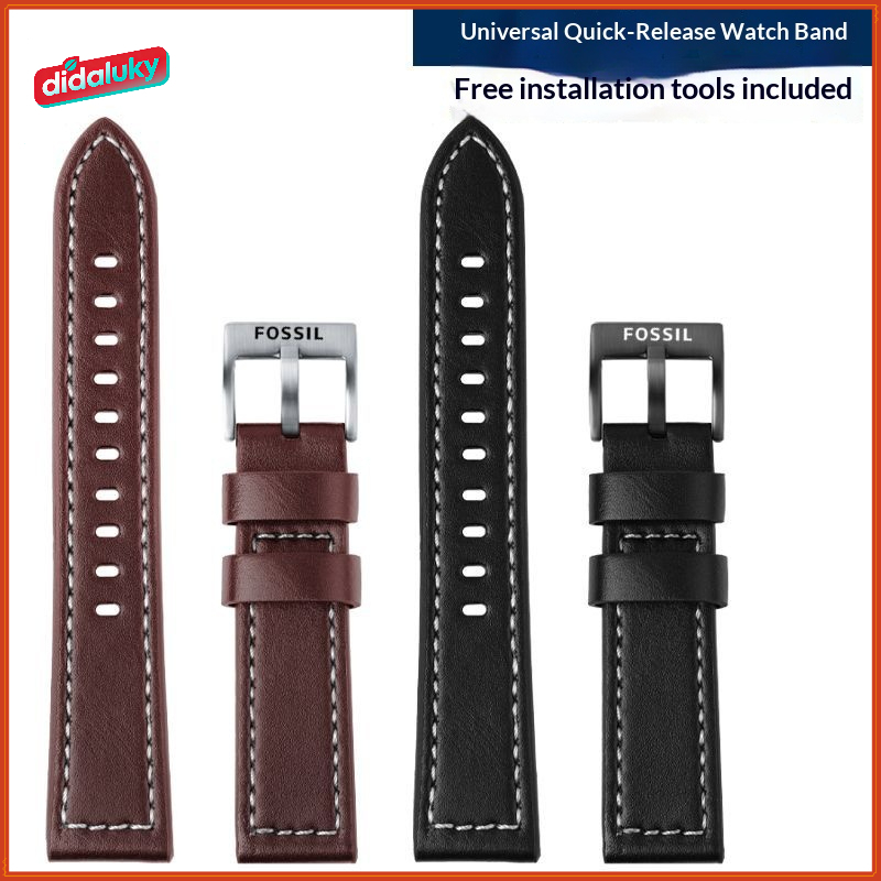 Didalucky สําหรับ Fossil สายนาฬิกาหนังแท้ - ใช้งานร่วมกับ Q Smartwatch/FTW1114/FS5436 - 20 มม.และ 22