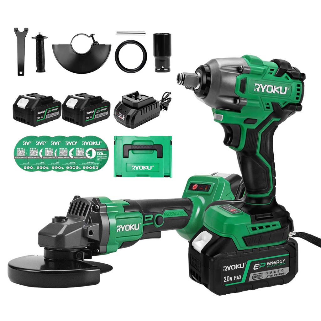 RYOKU ไร้สาย 500NM ประแจไร้แปรงถ่านและเครื่องมือไฟฟ้าเครื่องบดมุม