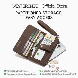 WESTBRONCO รุ่นบาแกตต์ (Baguette)-กระเป๋าสตางค์สายคล้องข้อมือรุ่นยาว RFID ป้องกันการโจรกรรม ช่องเยอะ ผ้าไนลอนกันน้ำ