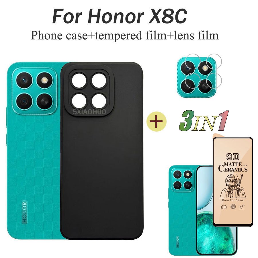 3in1 สําหรับ Honor X8C เคสโทรศัพท์กันกระแทกสําหรับ Honor X7C X6C X5C โทรศัพท์ + เซรามิคป้องกันฟิล์ม 