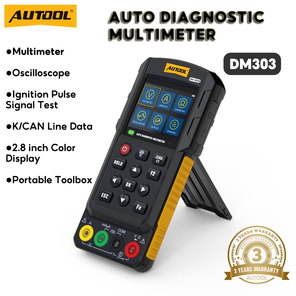 【ส่งไว】 AUTOOL DM303 มัลติมิเตอร์ดิจิตอล ออสซิลโลสโคป วัดแรงดัน กระแส ความต้านทาน ทดสอบวงจร/หัวฉีดรถยนต์