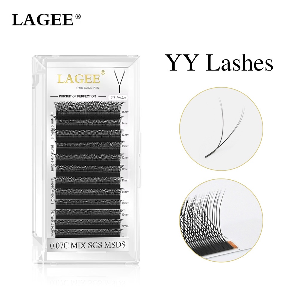 LAGEE YY รูปร่างตาข่าย Y Lashes มือทอขนตา Extension Premade 4D Bloom แต่งหน้าสุทธิ Cross ขนตาปลอมจาก Nagaraku