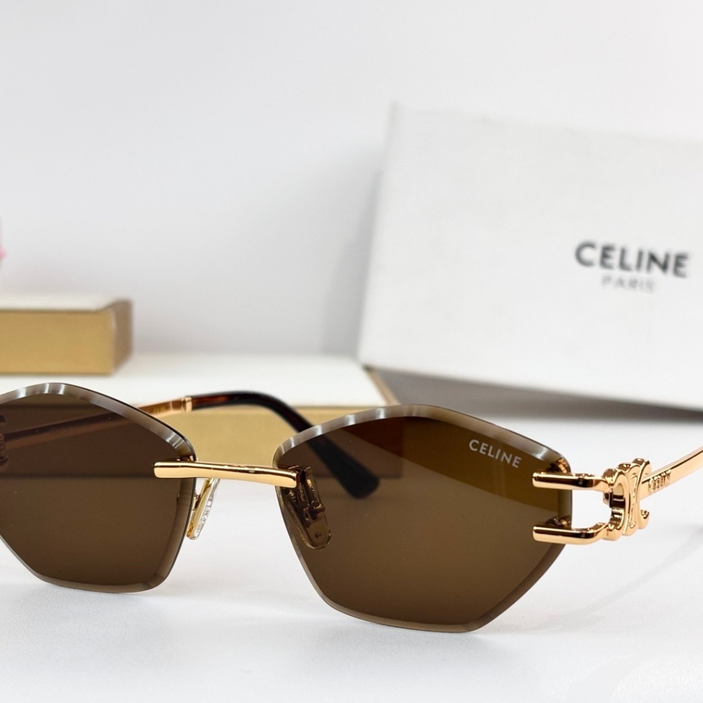 2026 สไตล์ใหม่ Celine Frameless Polygonal Cool แว่นตากันแดด Retro ที่ไม่ซ้ํากันอินเทรนด์ Photo แว่นต