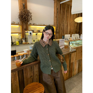 เสื้อคาร์ดิแกนลายสก๊อตสำหรับผู้หญิง ทำจากสองชิ้น แขนยาว