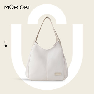MURIOKI-Lily Women’s Shoulder Tote Bag Large 12” Nylon Twill + Leather Strap Hobo/Tote Bag with Zipper (29x10x31CM)