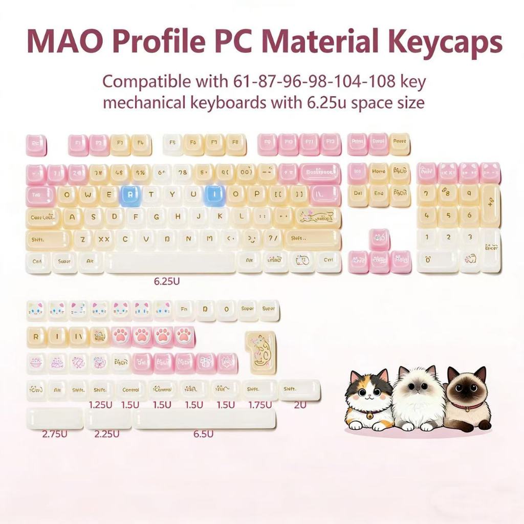 ปุ่มกดแมวแคนดี้ XVX | Ragdoll Cute PC Translucent MAO+MOA Profile Mechanical Keyboard Set