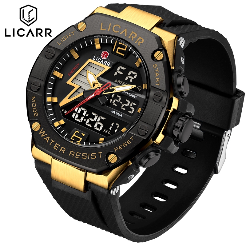 LICARR แฟชั่นชั้นนํานาฬิกาผู้ชายกีฬากันน้ํากันกระแทกนาฬิกาปลุก Chronograph 9531