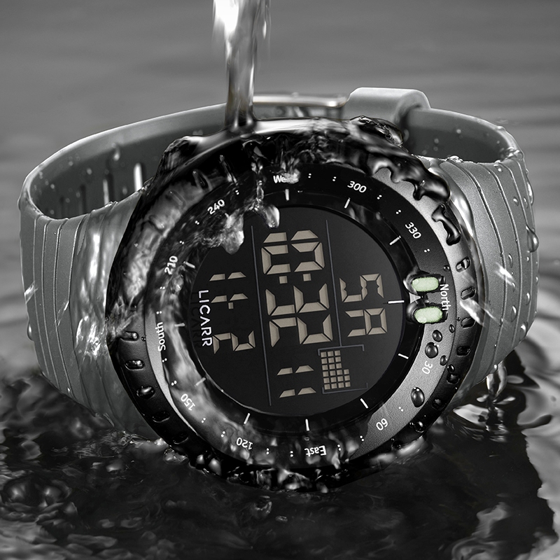 LICARR แฟชั่นชั้นนํานาฬิกาผู้ชายกีฬากันน้ําดิจิตอลนาฬิกาปลุกวันที่นาฬิกาจับเวลา 9521
