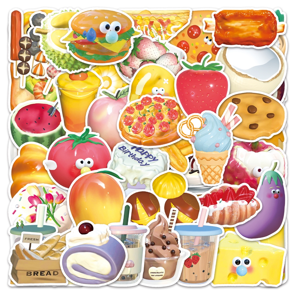 50 ชิ้นการ์ตูนตลก 3D อาหารกันน้ํา Home Decal สติกเกอร์ PC Labop กระเป๋าเดินทางหมวกกันน็อคไวนิลสติกเกอร์