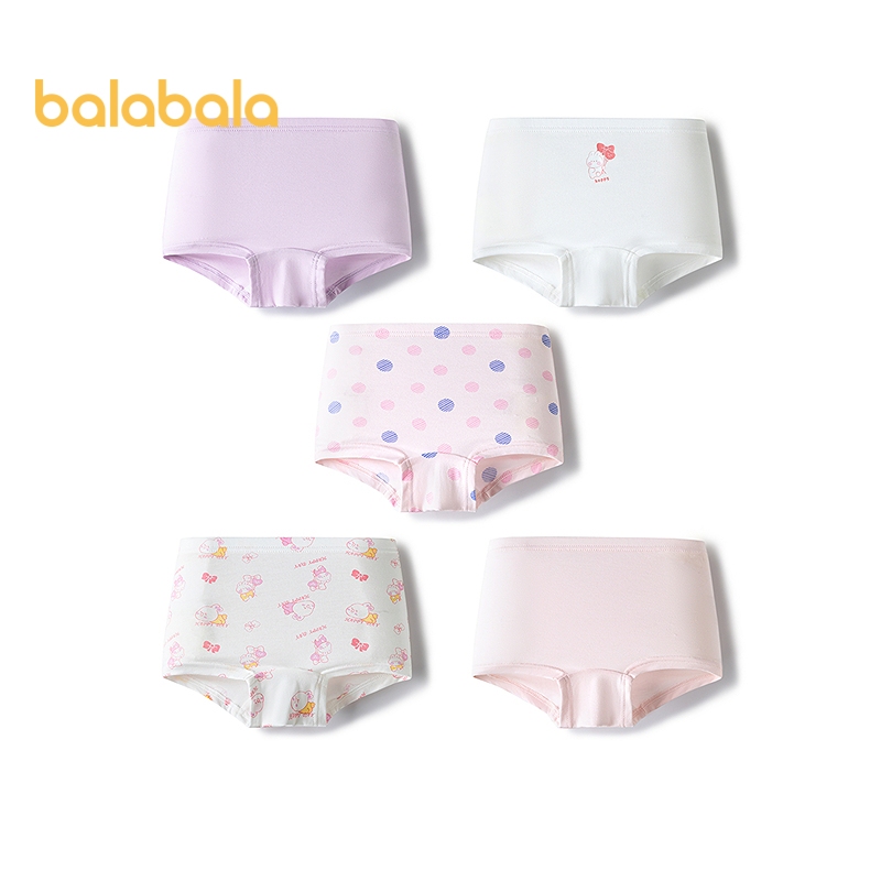 Balabala ชุดชั้นในเด็กผ้าฝ้าย A Class Boys Boxer กางเกงขาสั้นเด็กวัยหัดเดิน Tween Girls Square กางเกงห้าแพ็คสบาย
