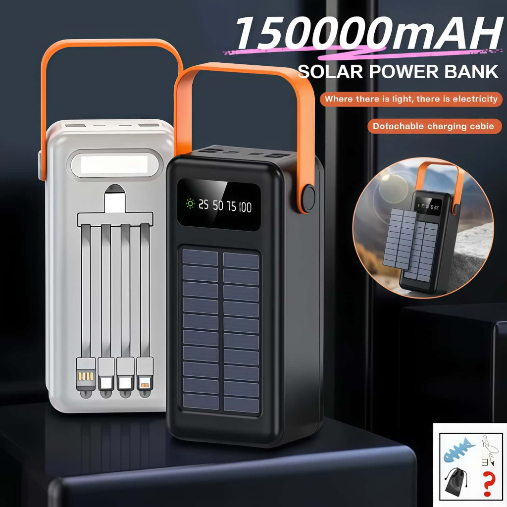 🚀【รับประกัน 5 ปี】🎁150000mAhพาวเวอร์แบงค์โซล่า ความจุสูง powerbank พาวเวอร์แบงค์ สายชาร์จ type c