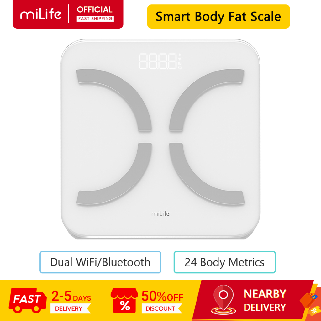 Milife S60 เครื่องชั่งไขมันในร่างกายอัจฉริยะ, เมตริก 24 ตัว, WiFi/Bluetooth คู่, โหมดการชั่งน้ําหนัก