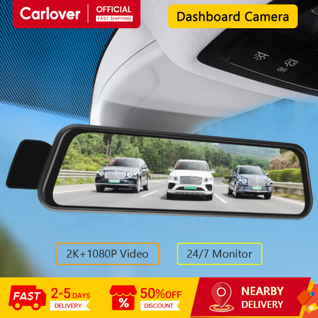 Carlove กล้องแดชบอร์ด N6Pro, วิดีโอ 2K+1080P, บันทึกด้านหน้าและด้านหลัง, คําเตือนการชน, Dash Cam