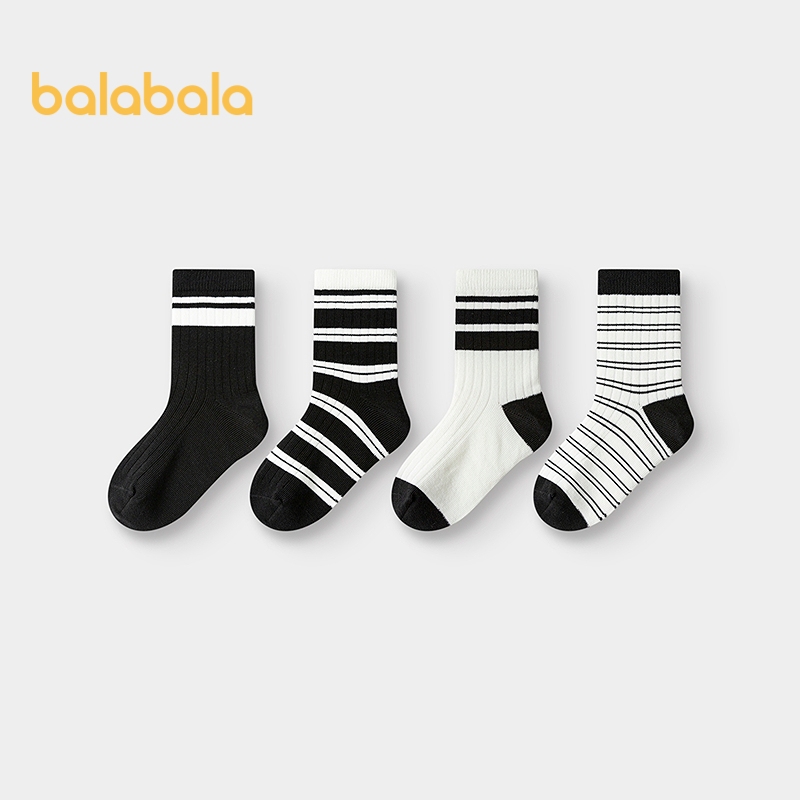 Balabala ถุงเท้าเด็กเด็กชายกลางหลอดนักเรียนหญิงนุ่มยืดหยุ่นพื้นฐานสี่คู่ฤดูใบไม้ผลิฤดูใบไม้ร่วงสไตล์