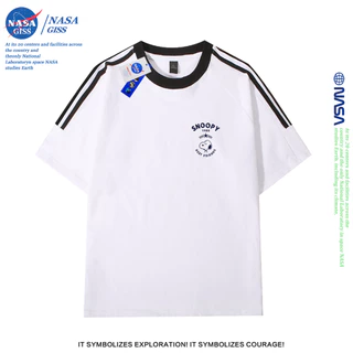 NASA เสื้อยืดสามแถบชายหญิง oversize แขนสั้น สไตล์ลำลอง summer SNOOPY คอตตอน100% คอกลม หลวมและระบายอากาศ
