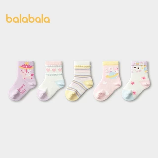 Balabala ถุงเท้าเด็กฤดูใบไม้ผลิทารกใหม่กลางหลอดนุ่มยืดหยุ่นไม่มีรอยต่อมือเย็บห้าแพ็ค
