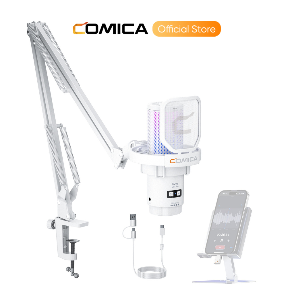 Comica EJoy Uni PRO RGB ไมโครโฟนไร้สาย, ไมโครโฟน USB พร้อมไฟ RGB, ตัดเสียงรบกวน, Plug and Play, ไมโค