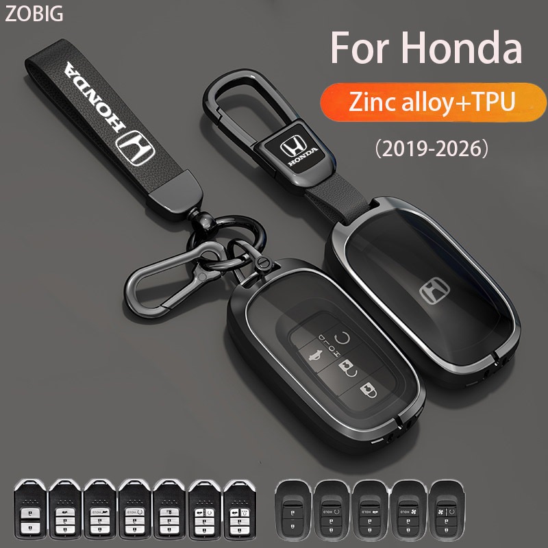 ZOBIG สังกะสีอัลลอยด์ + TPU Honda ฝาครอบกุญแจรถ Fit สําหรับ 2019- 2026 Honda City Civic HRV CRV Accord Sport SI EX-L รีโมทสมาร์ทกุญแจรถ