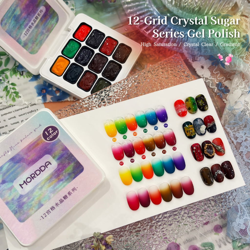 MORDDA ใหม่สไตล์สีน้ําตาลสีแดงสูงโปร่งใสแก้วบลัชเจลยาทาเล็บ12สี,เหมาะสําหรับทําเล็บ