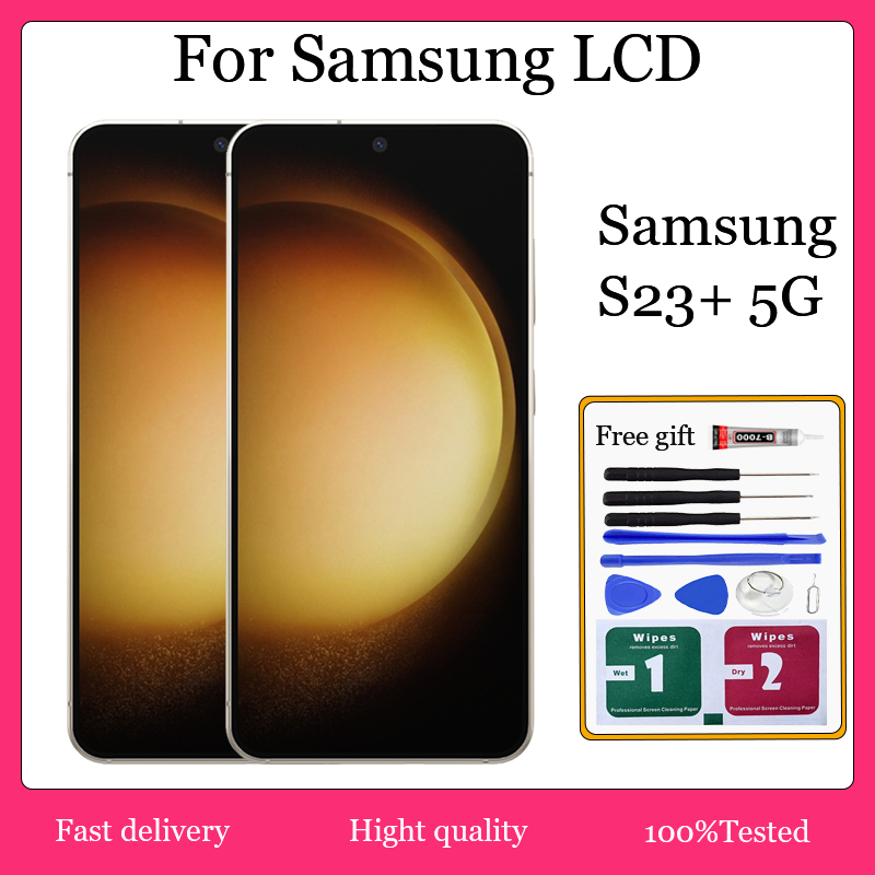 Original AMOLED สําหรับ Samsung Galaxy S23 Plus 5G จอแสดงผล LCD หน้าจอสัมผัสพร้อมการเปลี่ยนกรอบ