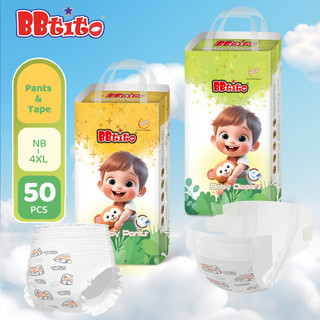 BBtito Baby Diaper Pants 50Pcs Quick Dry Absorption Core NB/S/M/L/XL/2XL/3XL/4XL , Ultra Soft And Breathable,  Disposable Baby Diaper Pull-up Pants