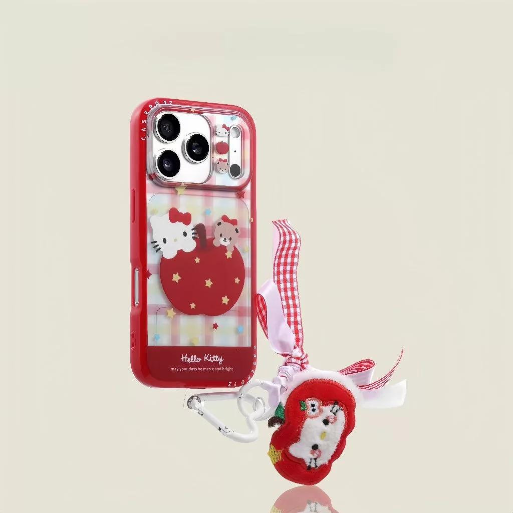 การ์ตูน Red apple น่ารัก Kitty หมีพร้อมเชือกเส้นเล็กเคสโทรศัพท์สําหรับ iPhone 17 16 15 14 13 Pro Max กันกระแทกฝาครอบป้องกัน