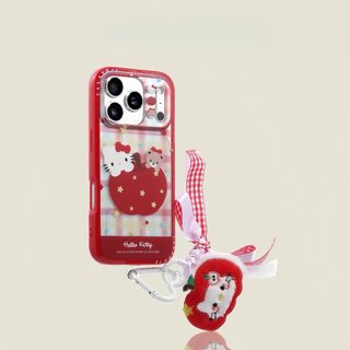 การ์ตูน Red apple น่ารัก Kitty หมีพร้อมเชือกเส้นเล็กเคสโทรศัพท์สําหรับ iPhone 17 16 15 14 13 Pro Max กันกระแทกฝาครอบป้องกัน